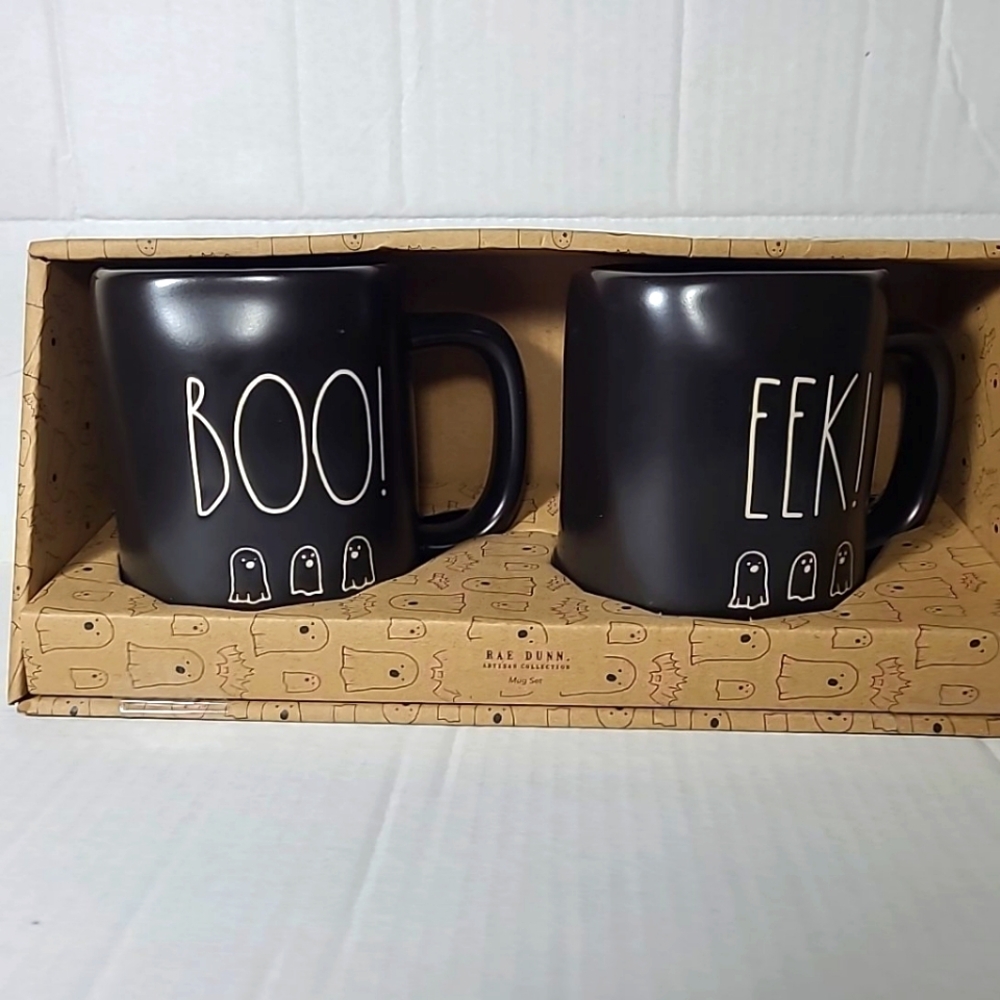 RAE DUNN 2pk Ceramic Boo And Eek Mug Set